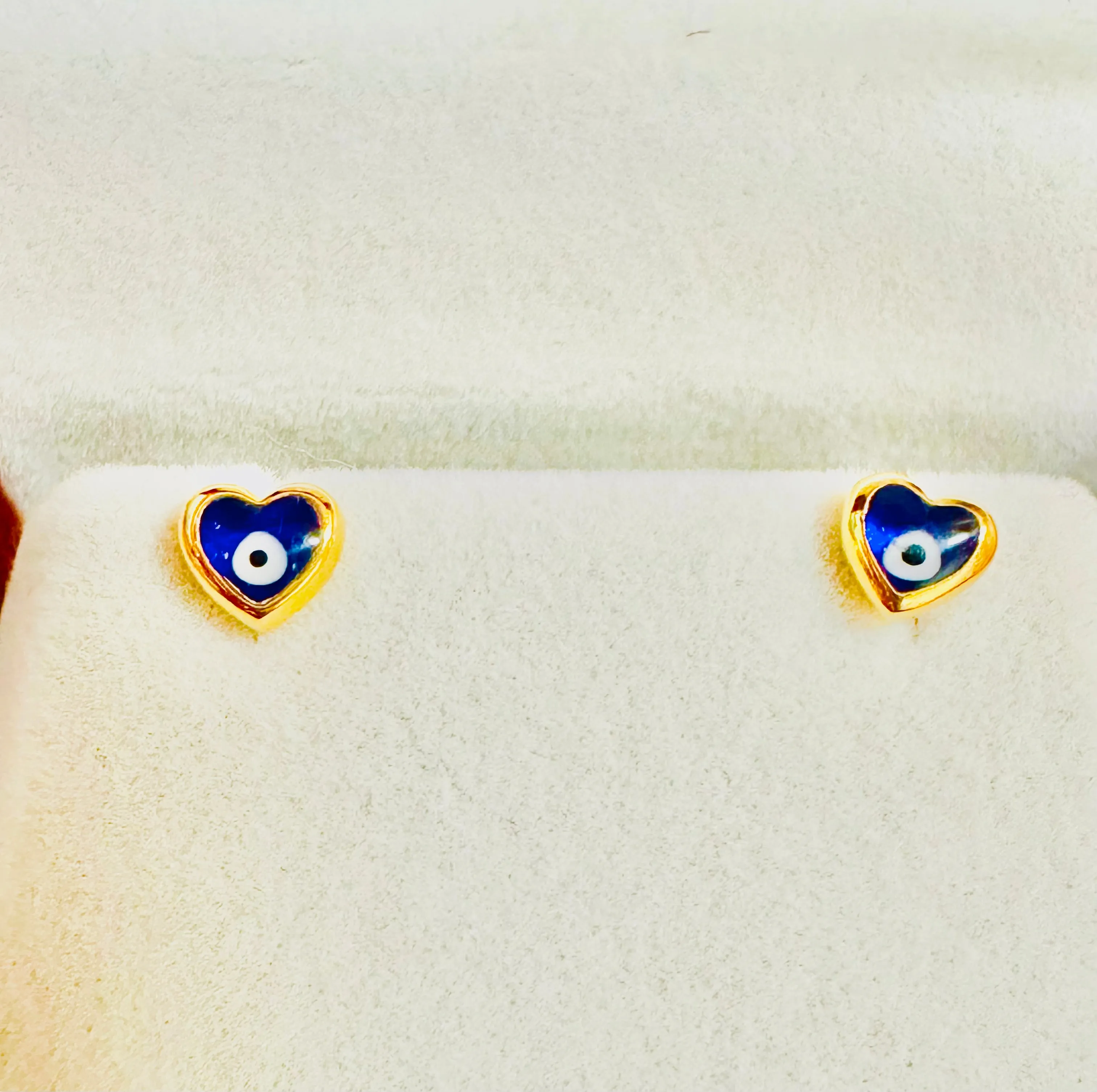 Dainty Heart Shaped Evil Eye 21k Gold Earrings