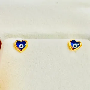 Dainty Heart Shaped Evil Eye 21k Gold Earrings