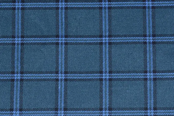 Dark Green Tweed Fabric with Light Blue & Black Big Checks ( 2 Meter Cut Piece)