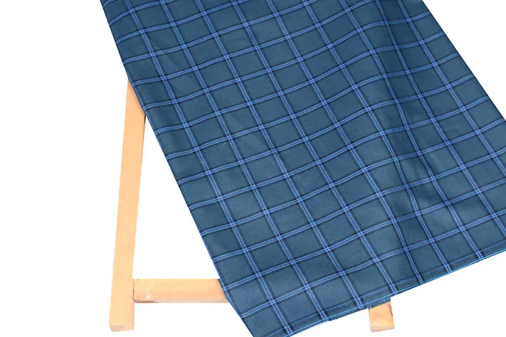 Dark Green Tweed Fabric with Light Blue & Black Big Checks ( 2 Meter Cut Piece)
