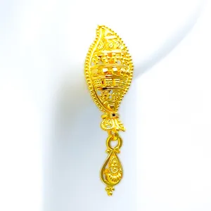 Decorative Leaf 22k Gold Tasseled Earrings