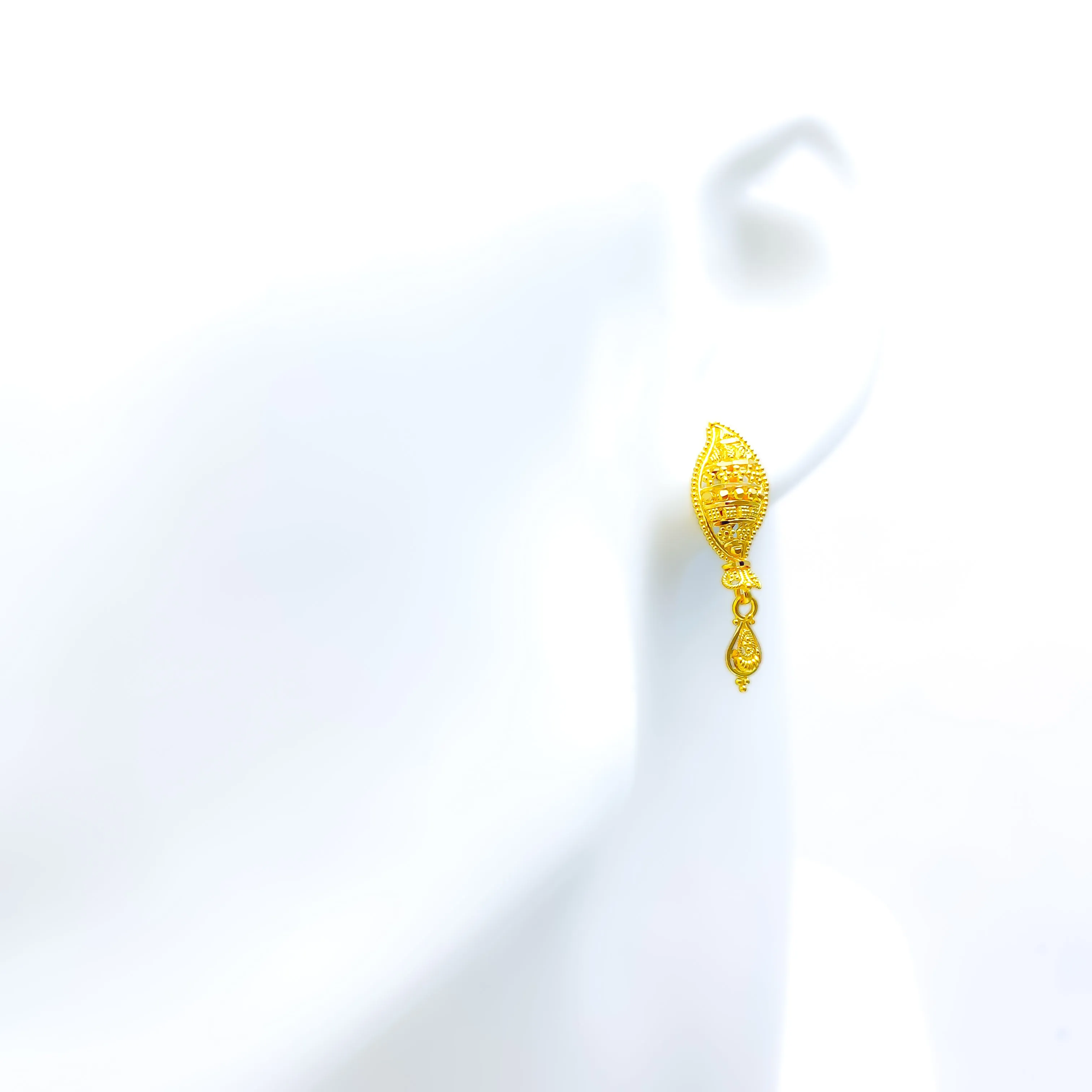 Decorative Leaf 22k Gold Tasseled Earrings