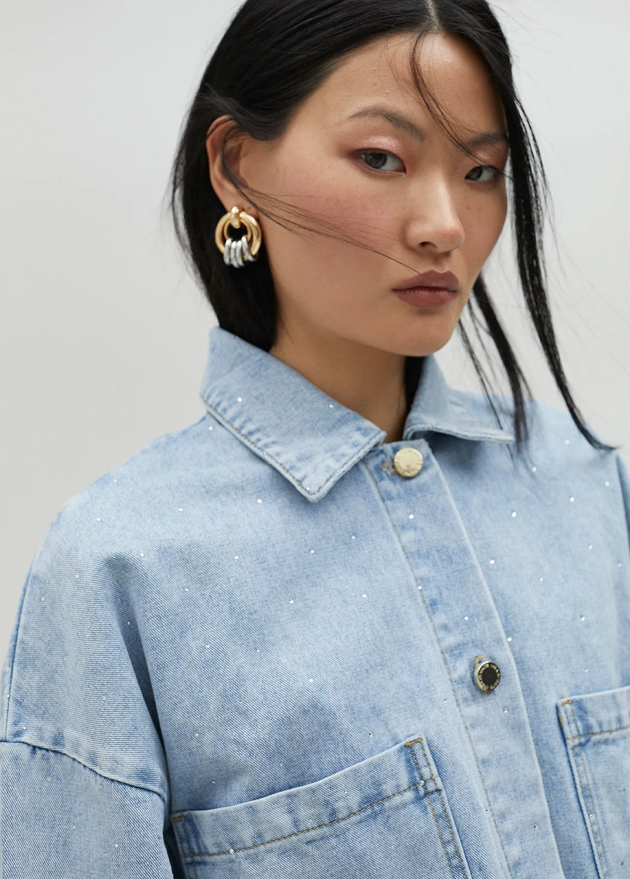 Denim jacket with rhinestones