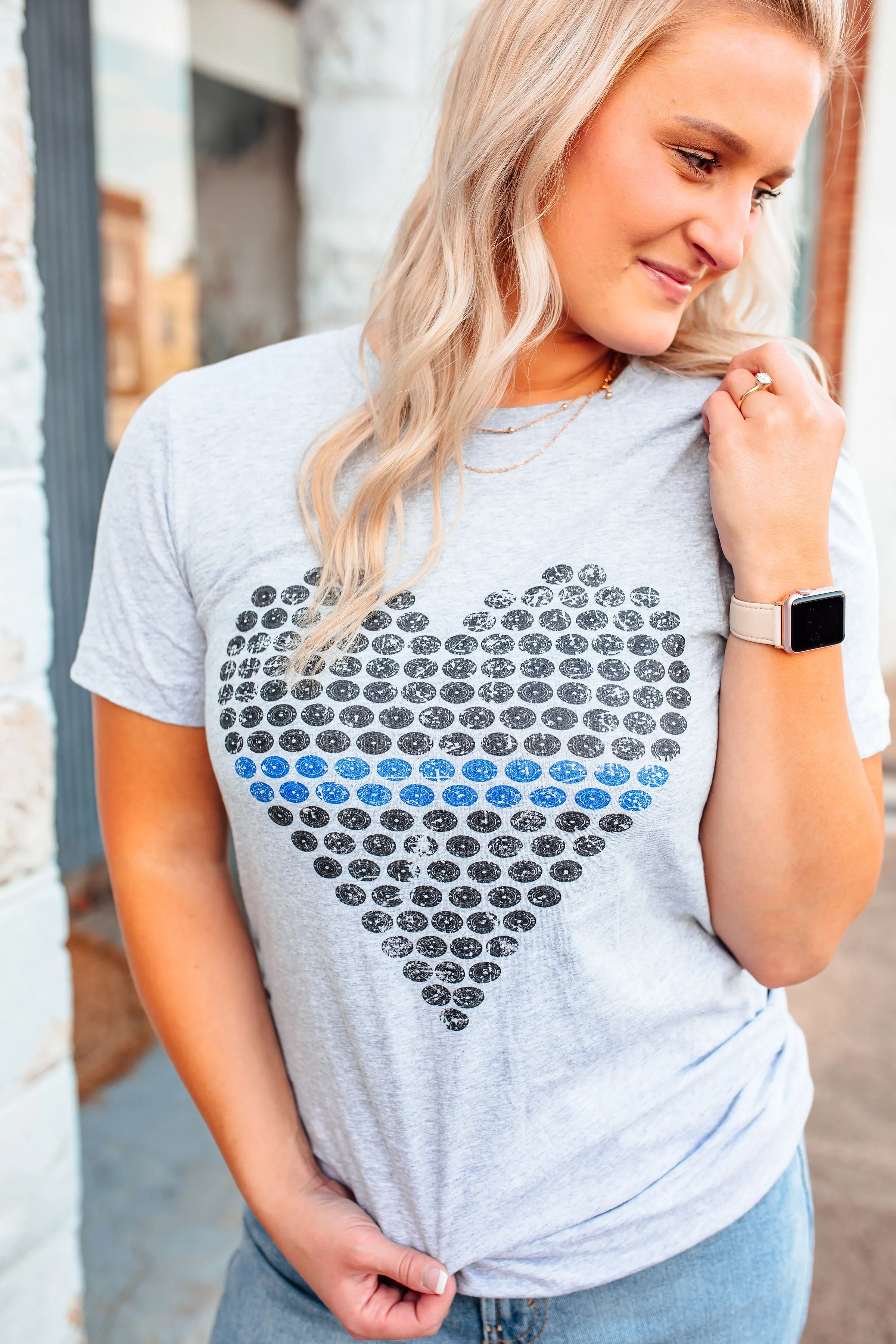 Distressed Bullet Heart © Unisex Tee (Thin Blue Line)