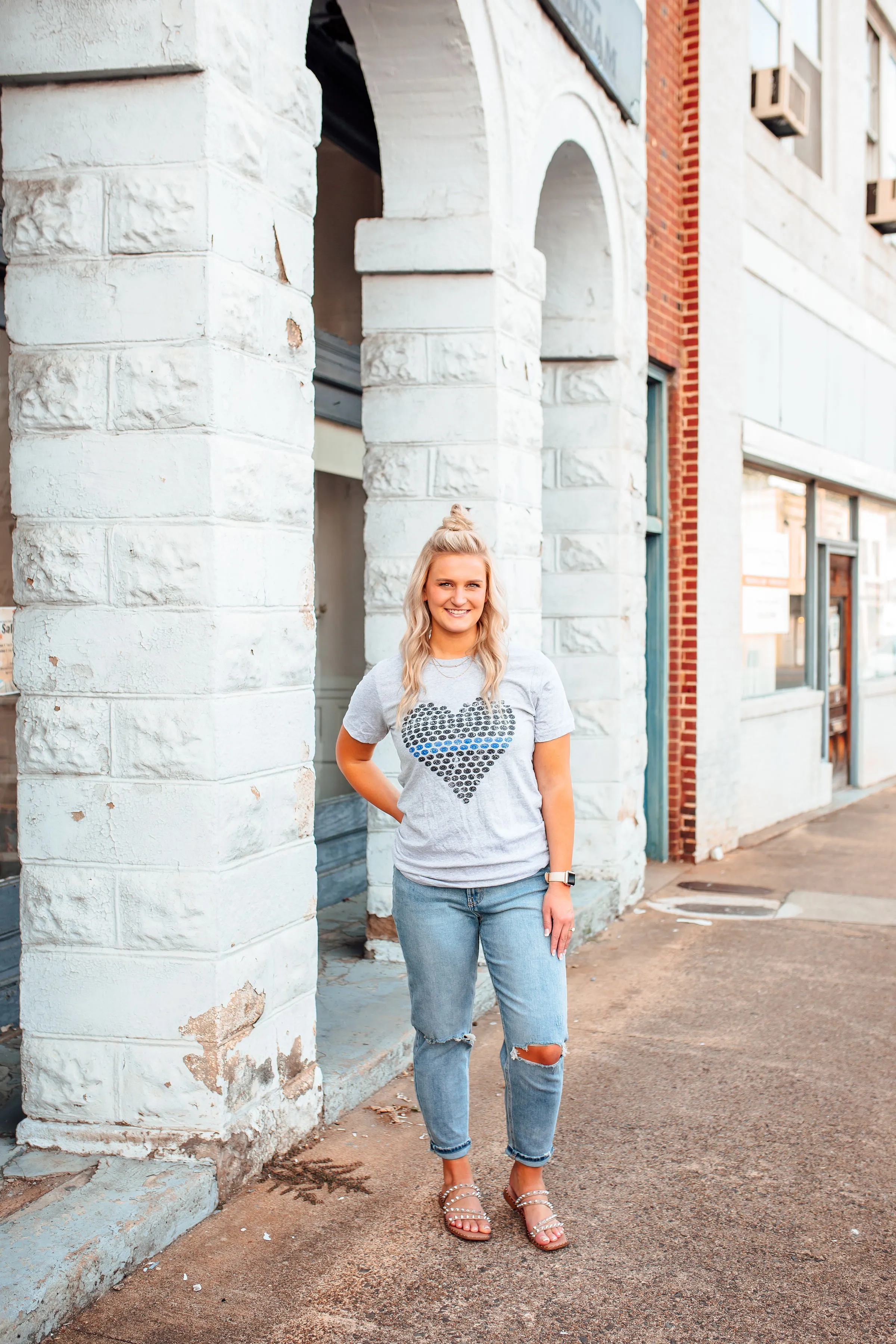 Distressed Bullet Heart © Unisex Tee (Thin Blue Line)