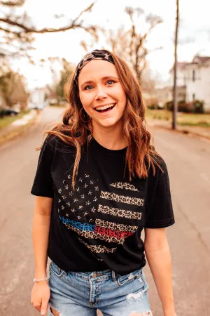 Distressed Leopard Heart Flag © Unisex Tee (Thin Blue / Red Line Duo)