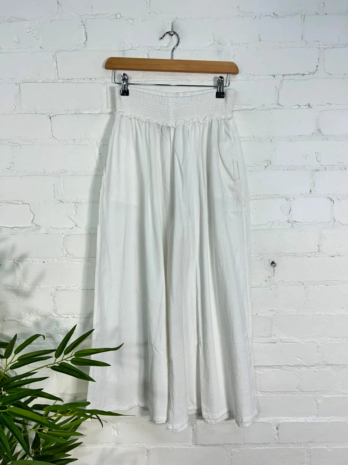 Elasticated Cropped Wide Leg Trousers