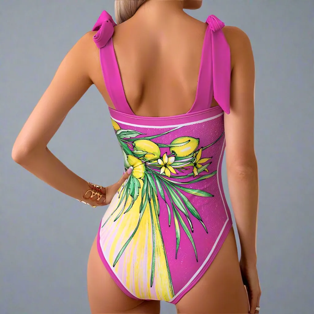 Elegant Mother Daughter Matching One-Piece Swimsuit with Patterned Mesh Skirt  Family Beachwear Set