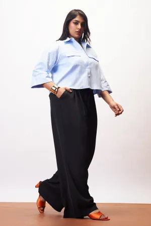 Endless Black Curve Double Button Korean Pants