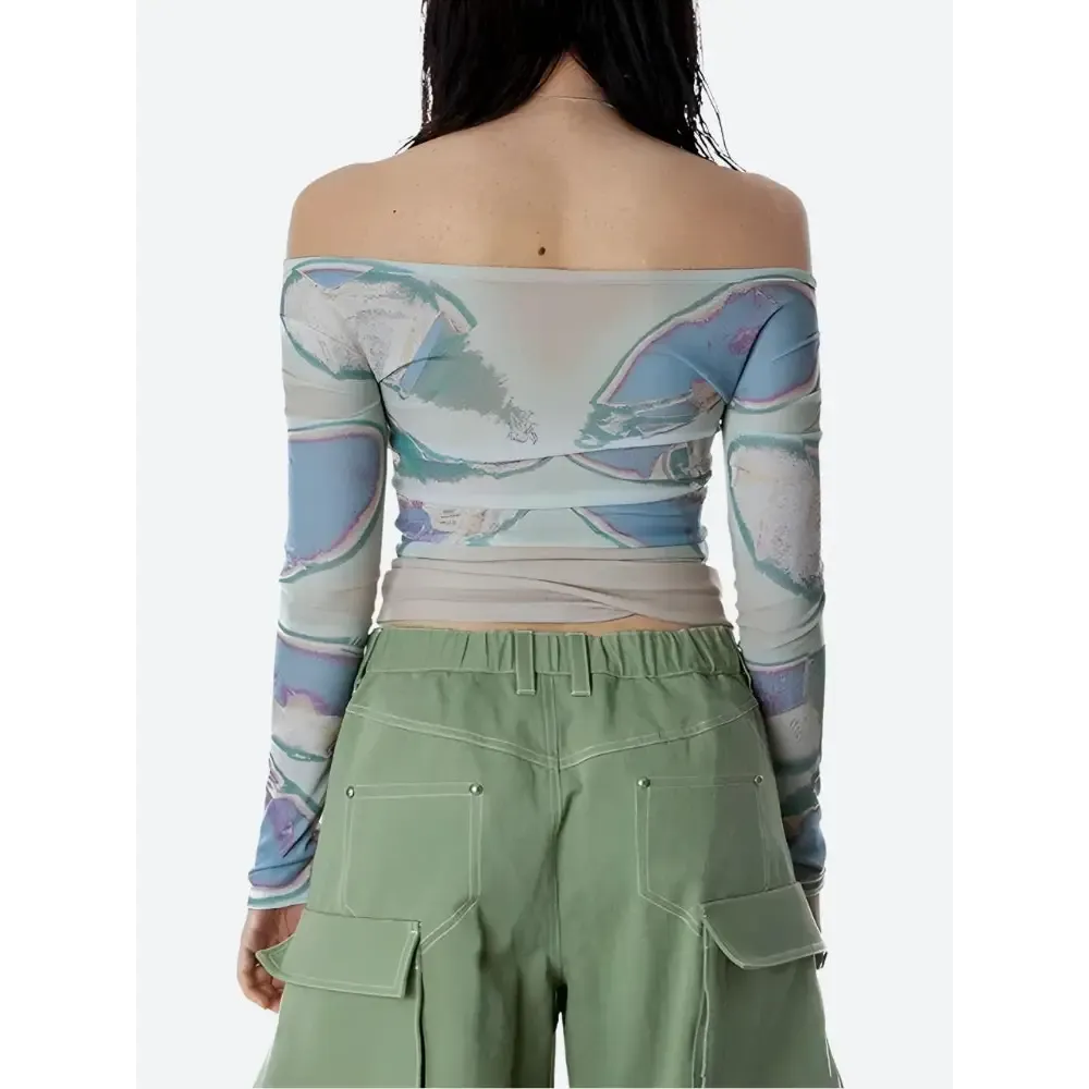 Fairycore Butterfly Print Mesh Top Perfect for Y2K Style