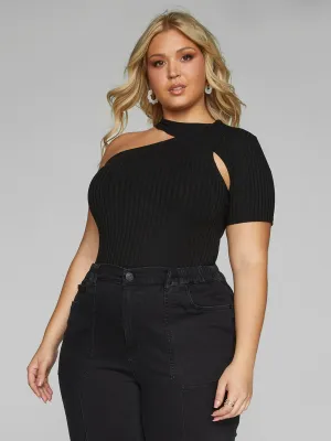 Fashion To Figure - Erika Ribbed Knit Open Shoulder Top