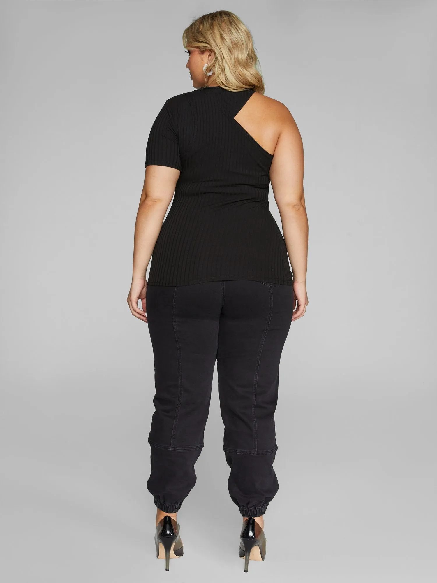 Fashion To Figure - Erika Ribbed Knit Open Shoulder Top