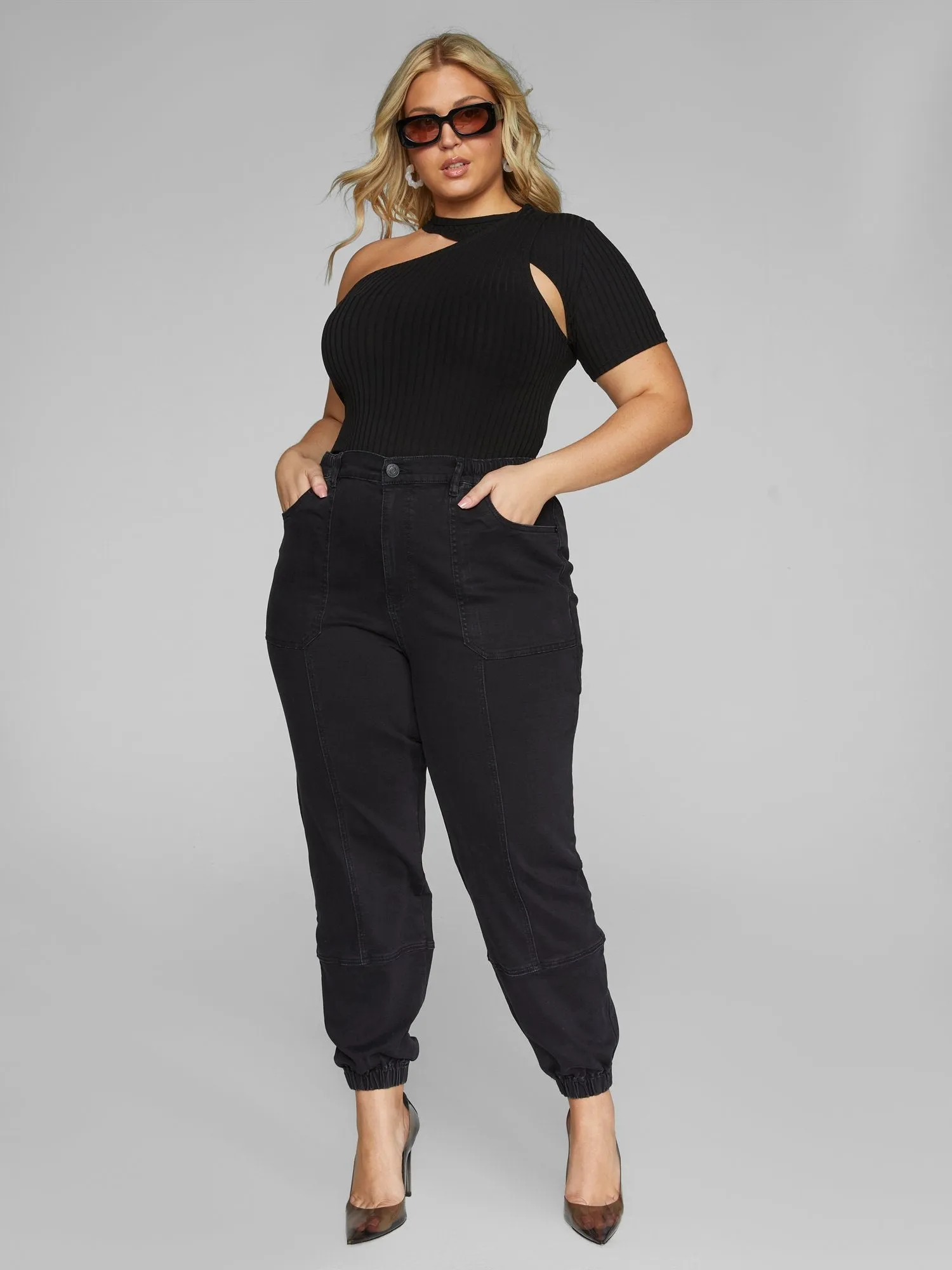 Fashion To Figure - Erika Ribbed Knit Open Shoulder Top