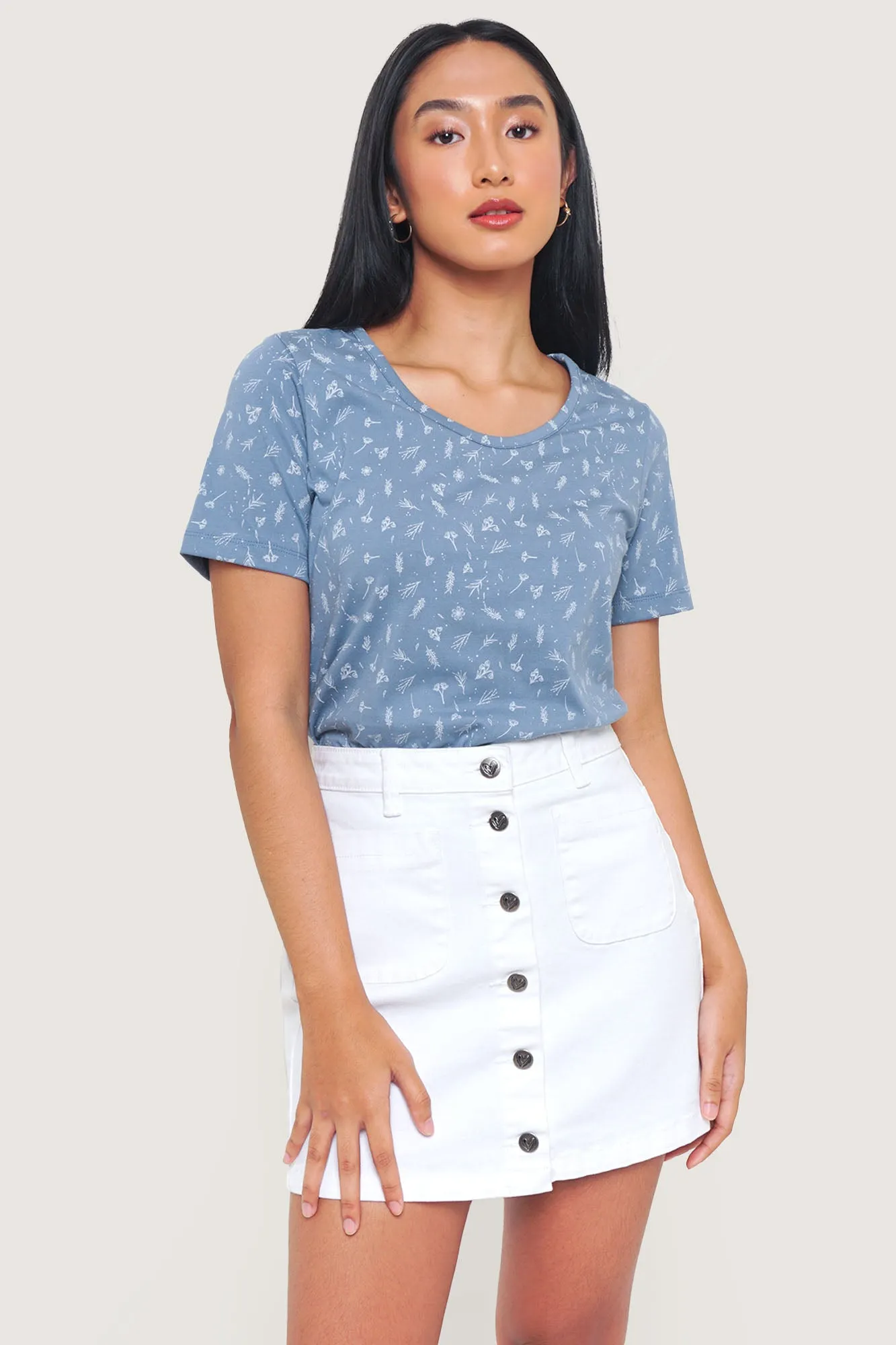 Floral Scoop Neck All Over Print Graphic Tee