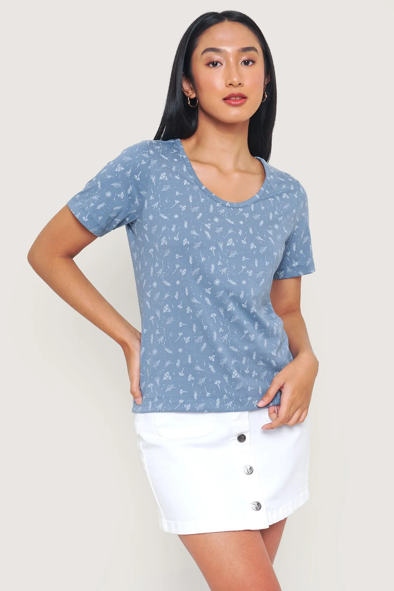 Floral Scoop Neck All Over Print Graphic Tee