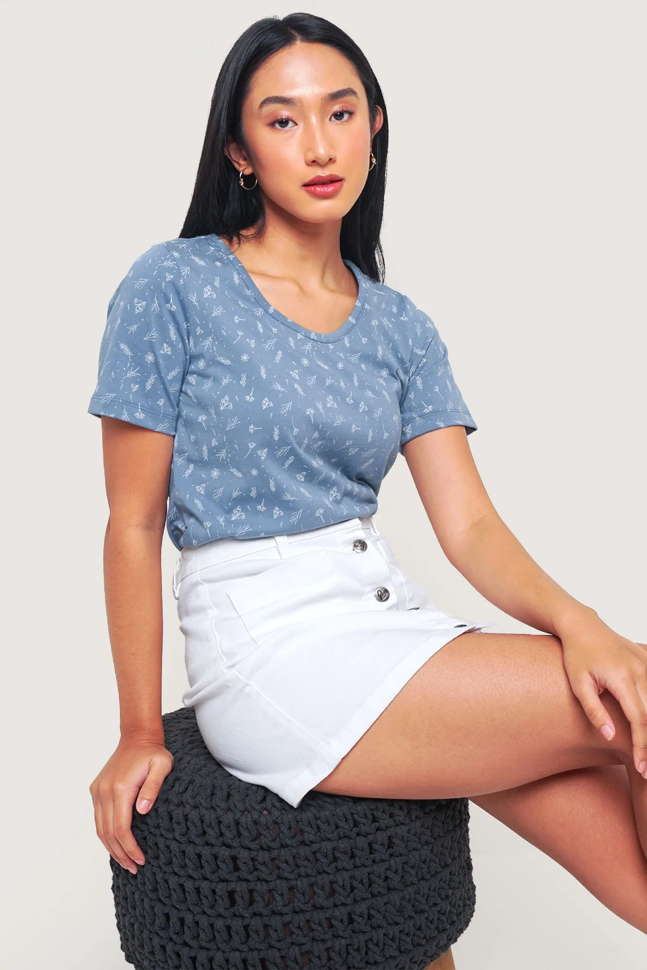 Floral Scoop Neck All Over Print Graphic Tee