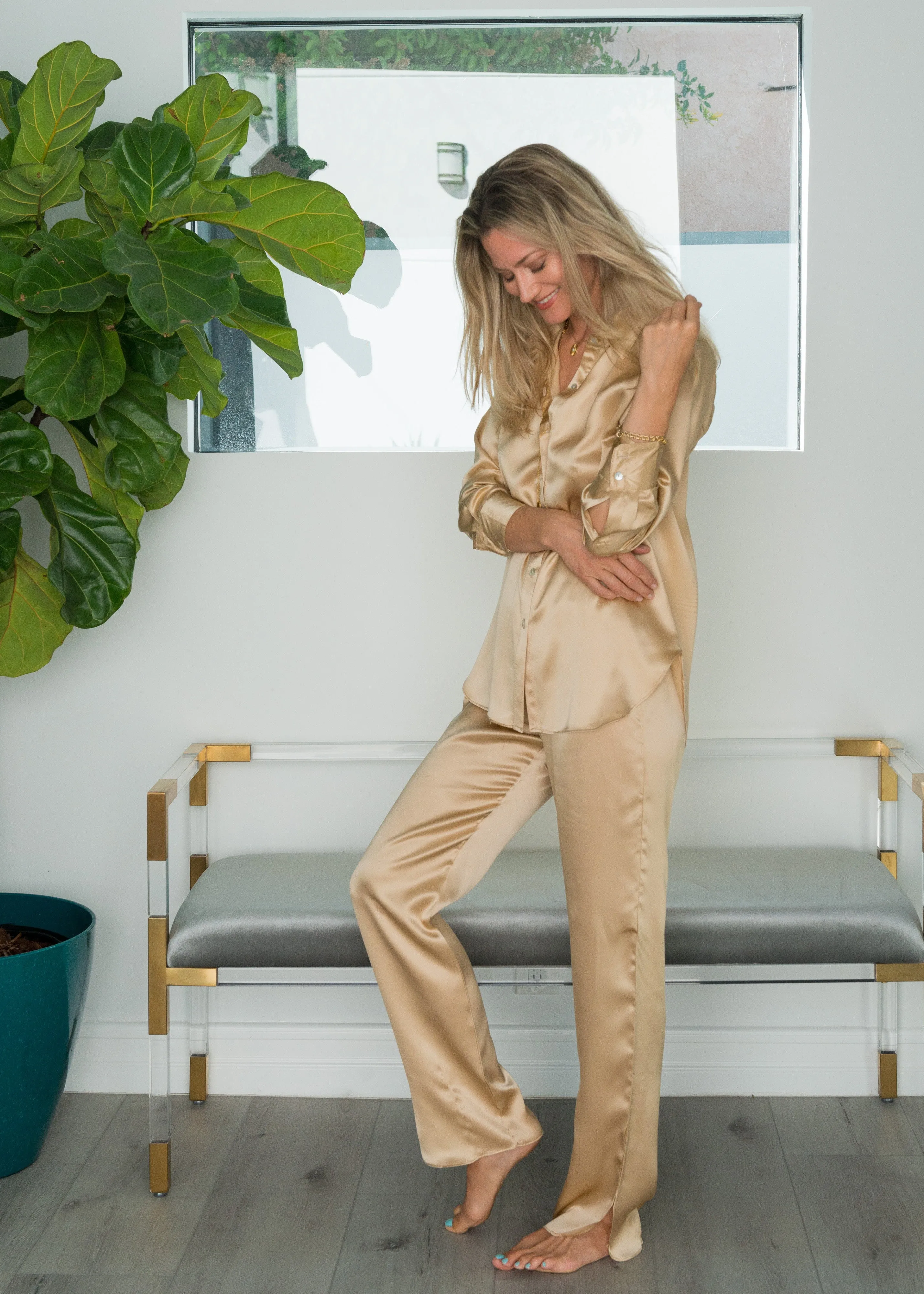 Frankie Pant in Lustrous Gold Silk