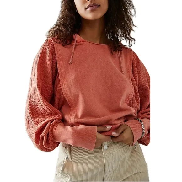 Free People Love Letter Hoodie in Orange Size Small