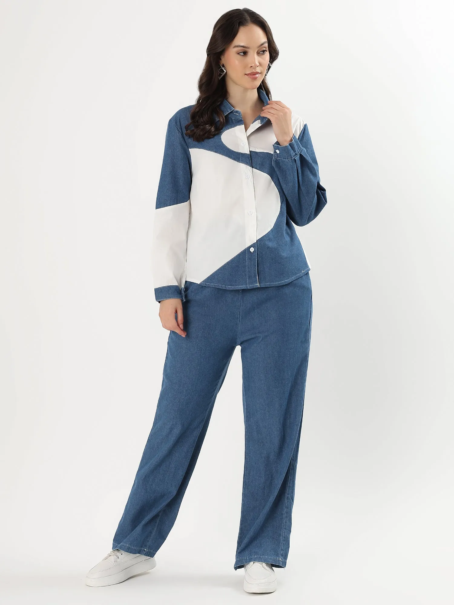 Geo Denim Graphic Panel Set (TOP BOTTOM)