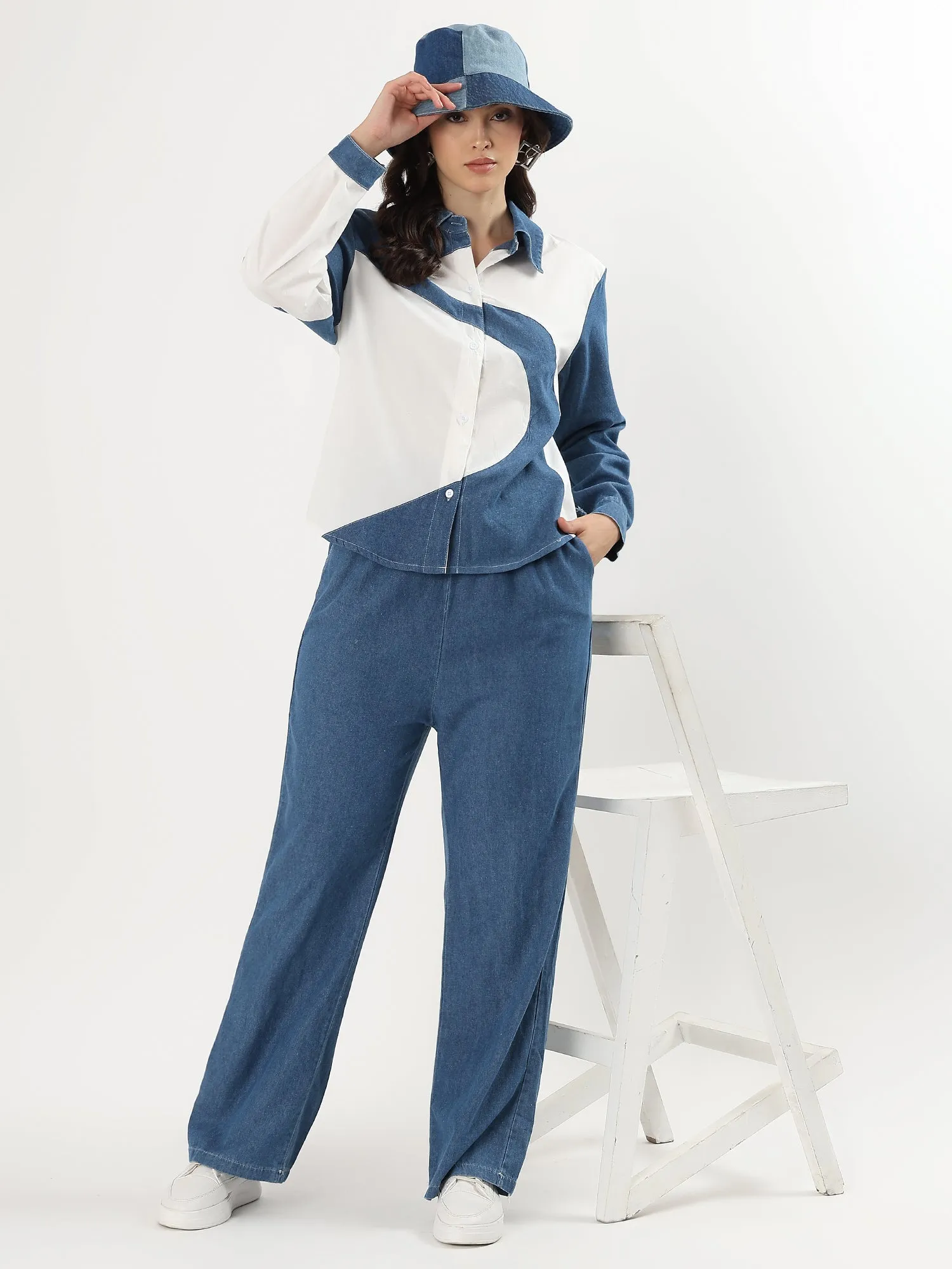 Geo Denim Graphic Panel Set (TOP BOTTOM)