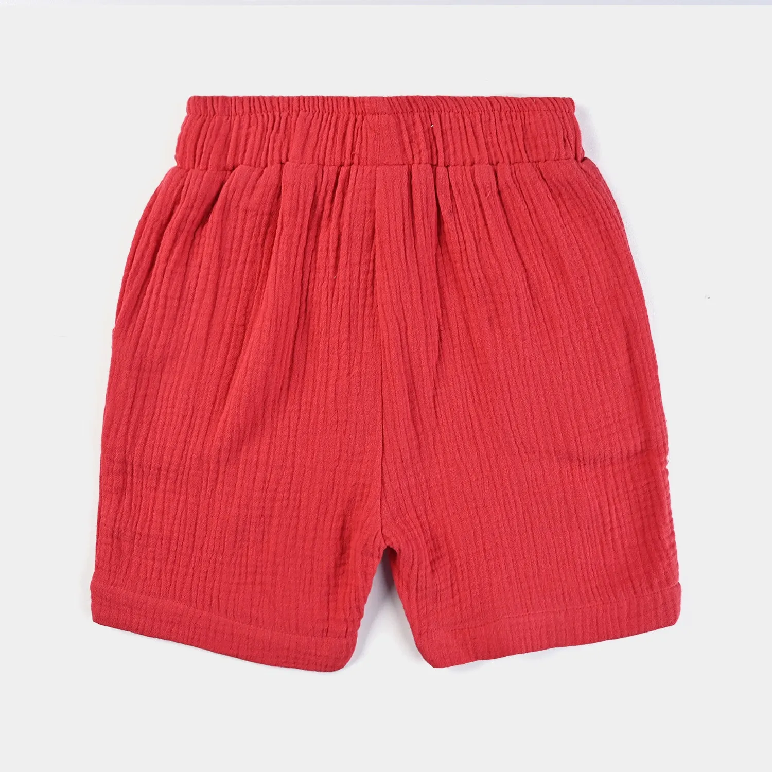 Girls Cotton EMB Short Red Flowers