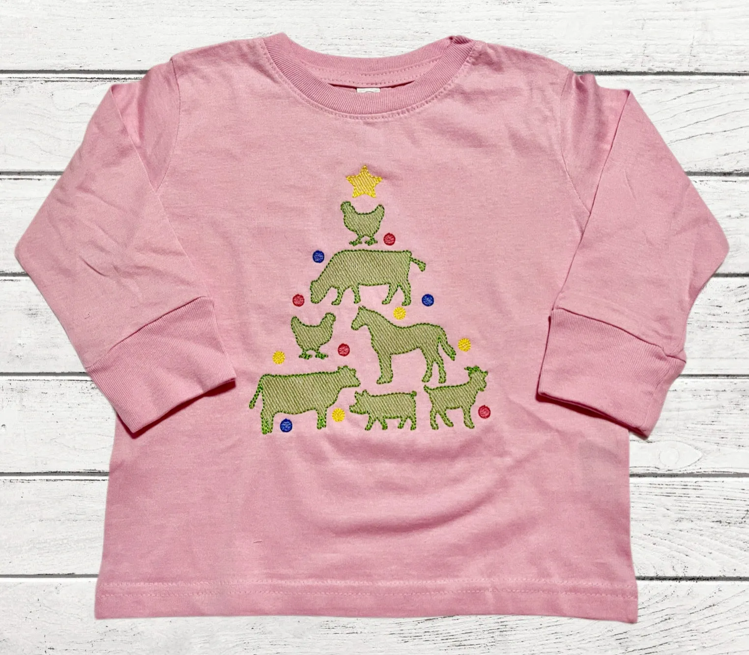 Girl’s Farm Animal Christmas Tree Tee