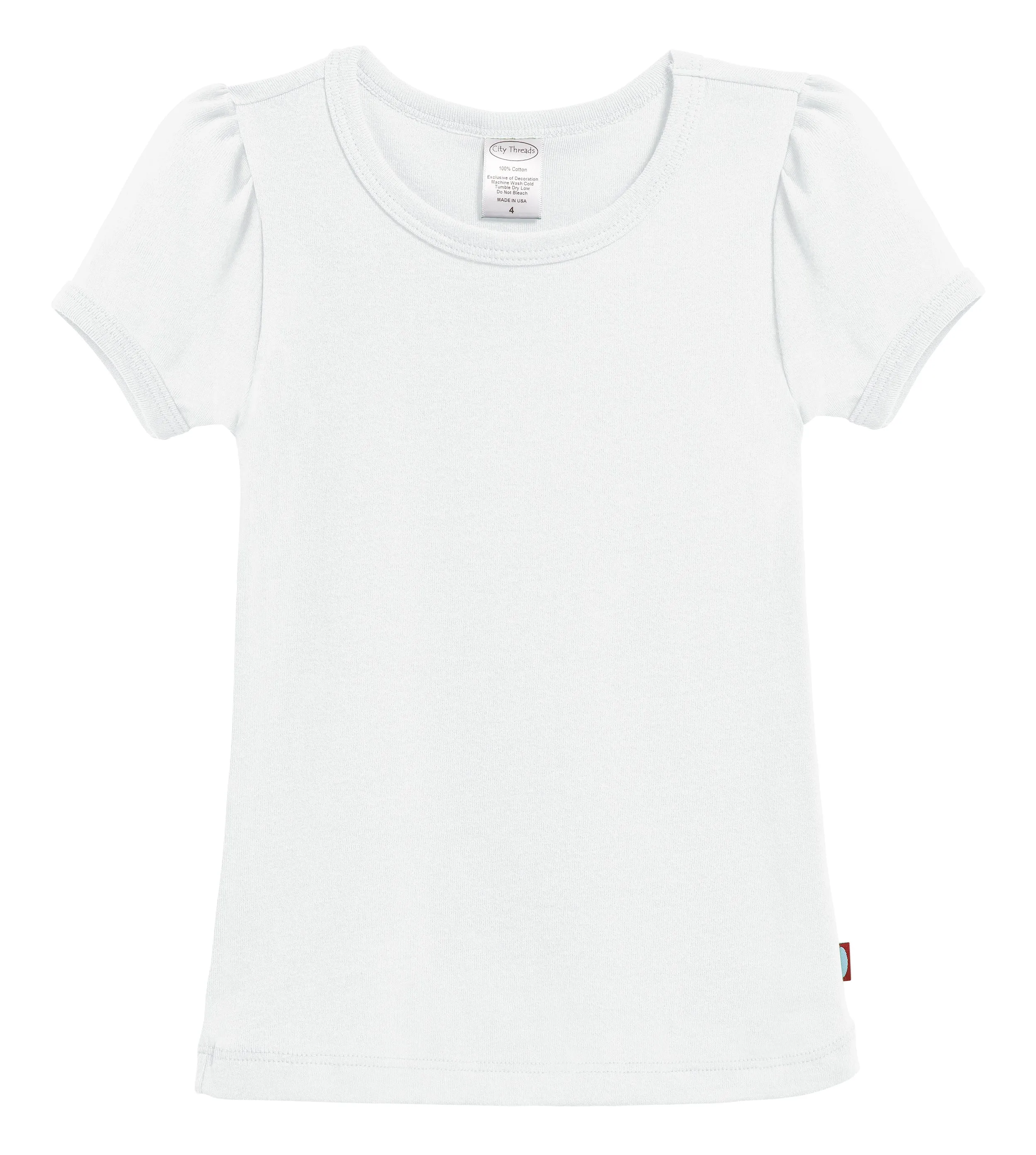Girls Soft Cotton Short Sleeve Puff Tee  | White