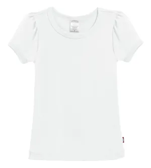Girls Soft Cotton Short Sleeve Puff Tee  | White