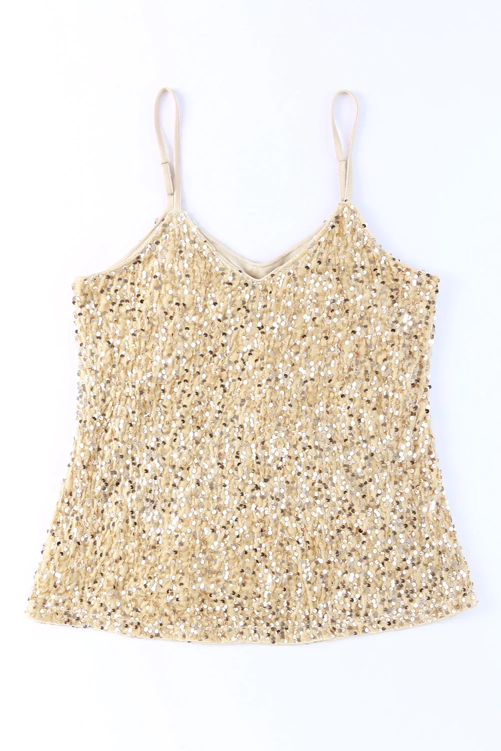 Glow Getter Sequin Cami – Adjustable Strap V-Neck Top