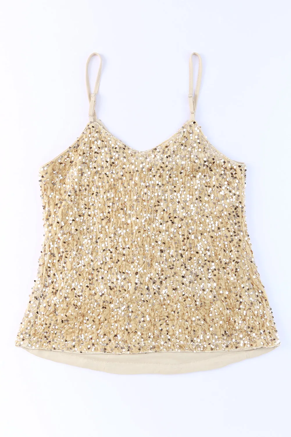 Glow Getter Sequin Cami – Adjustable Strap V-Neck Top