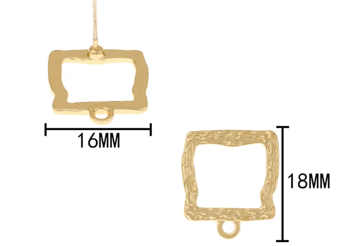 Gold plated square stud tops x 8 pieces
