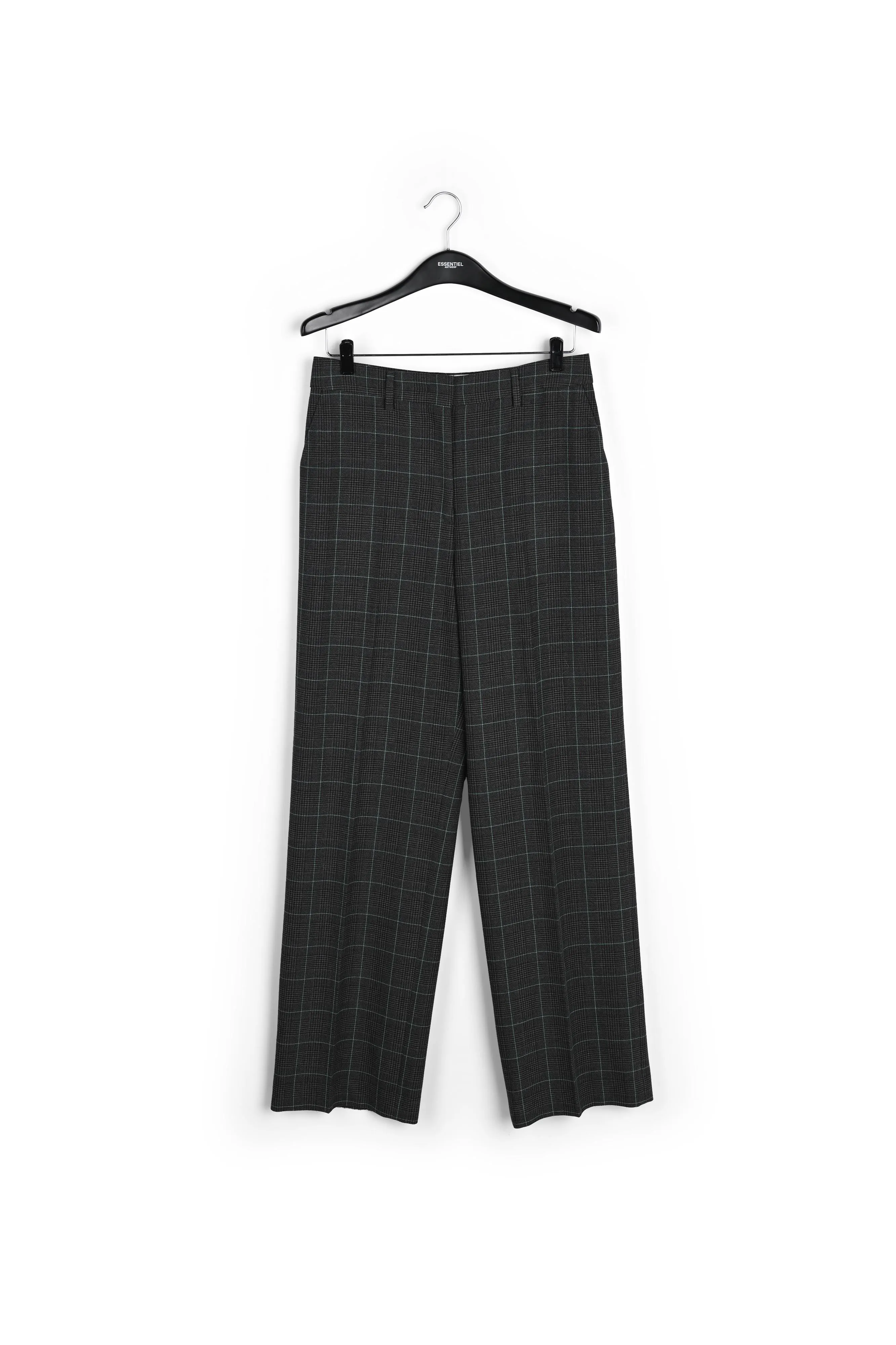 Grey and green checked wide leg pants