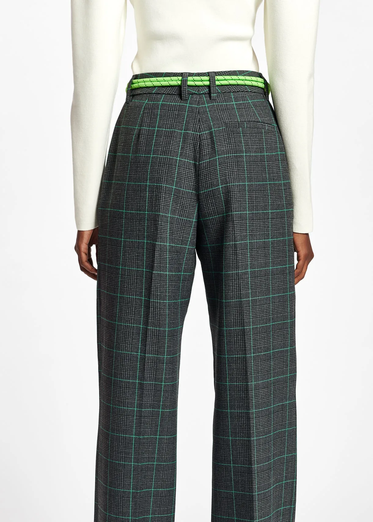 Grey and green checked wide leg pants