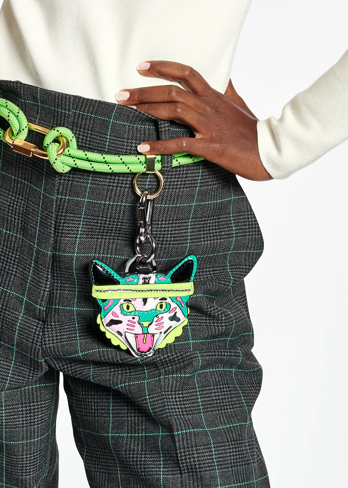 Grey and green checked wide leg pants