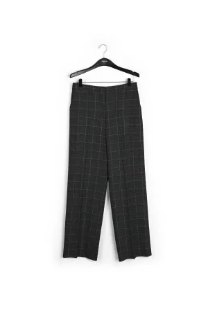 Grey and green checked wide leg pants