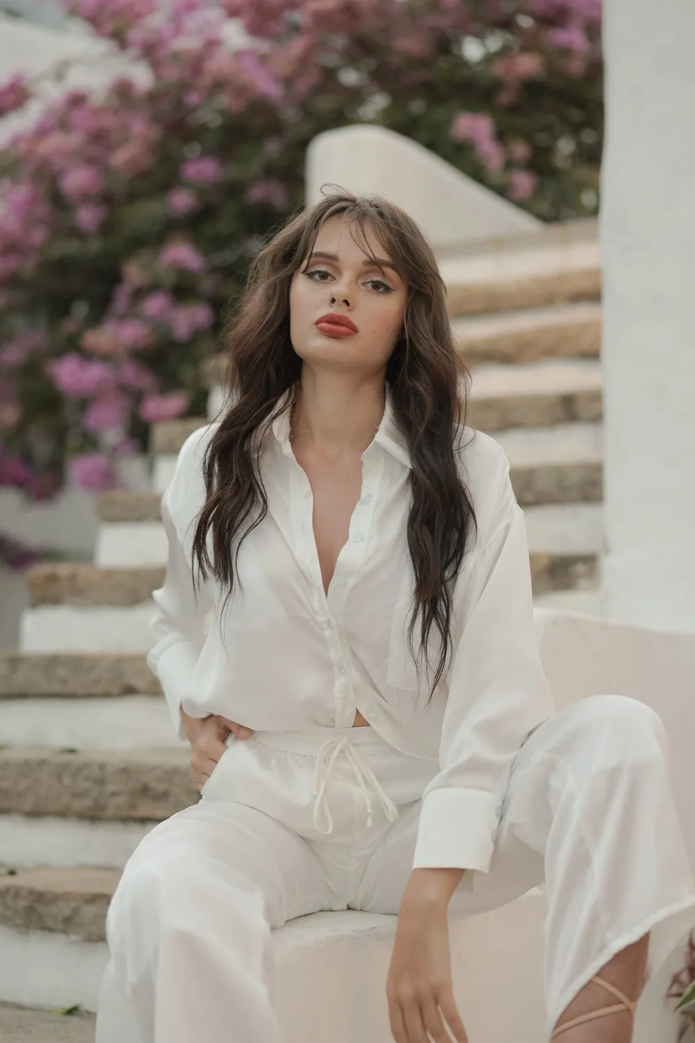 GROSSETO SET Silk Button Down Polo and Garterize Pant (White SC Silk)