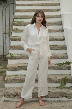 GROSSETO SET Silk Button Down Polo and Garterize Pant (White SC Silk)