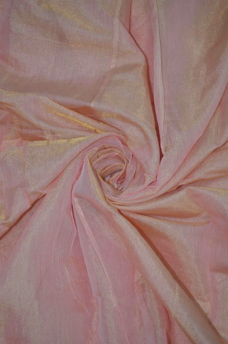 Handloom Pure Silk Chanderi Tissue Golden Zari Based Fabric
