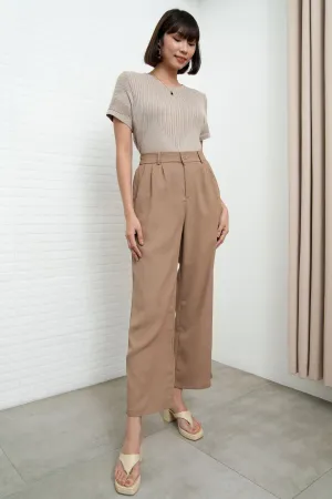 HARVEY High-Waist Tailored Straight Leg Trousers (Light Brown)