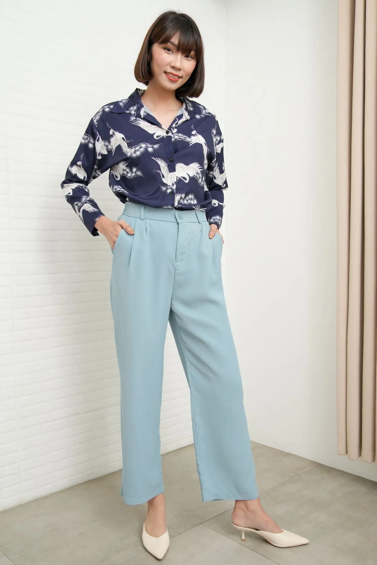 HARVEY High-Waist Tailored Straight Leg Trousers (Pastel Blue)
