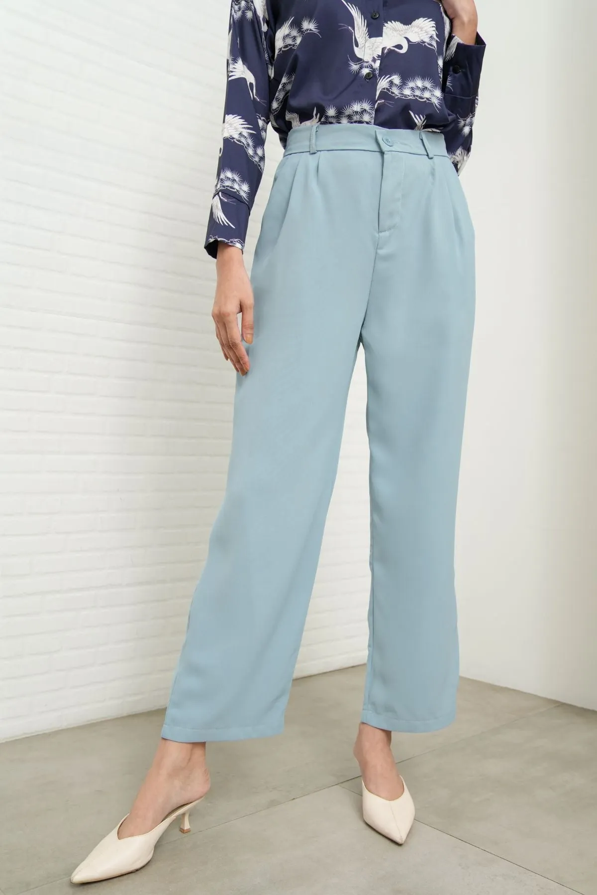 HARVEY High-Waist Tailored Straight Leg Trousers (Pastel Blue)