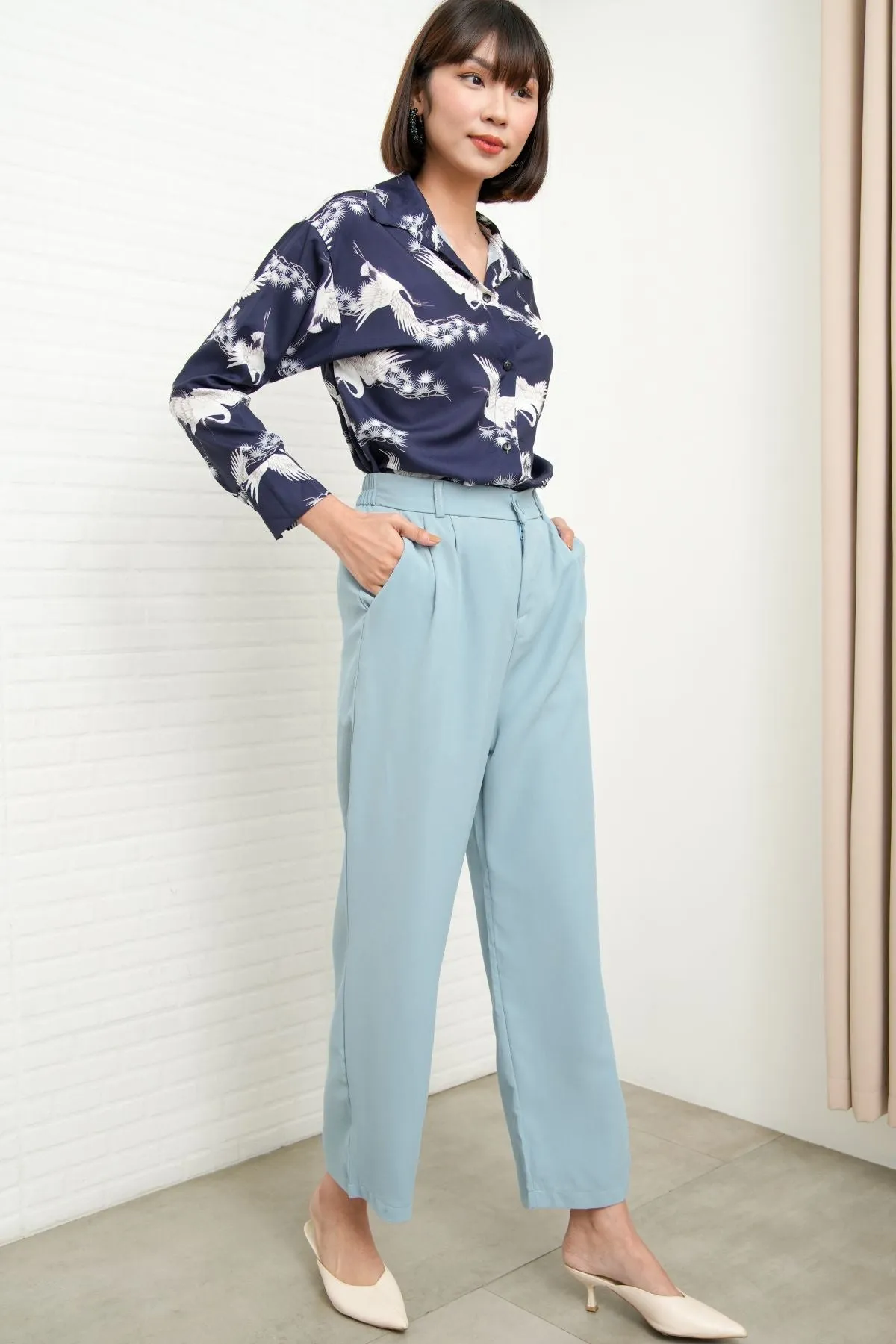 HARVEY High-Waist Tailored Straight Leg Trousers (Pastel Blue)
