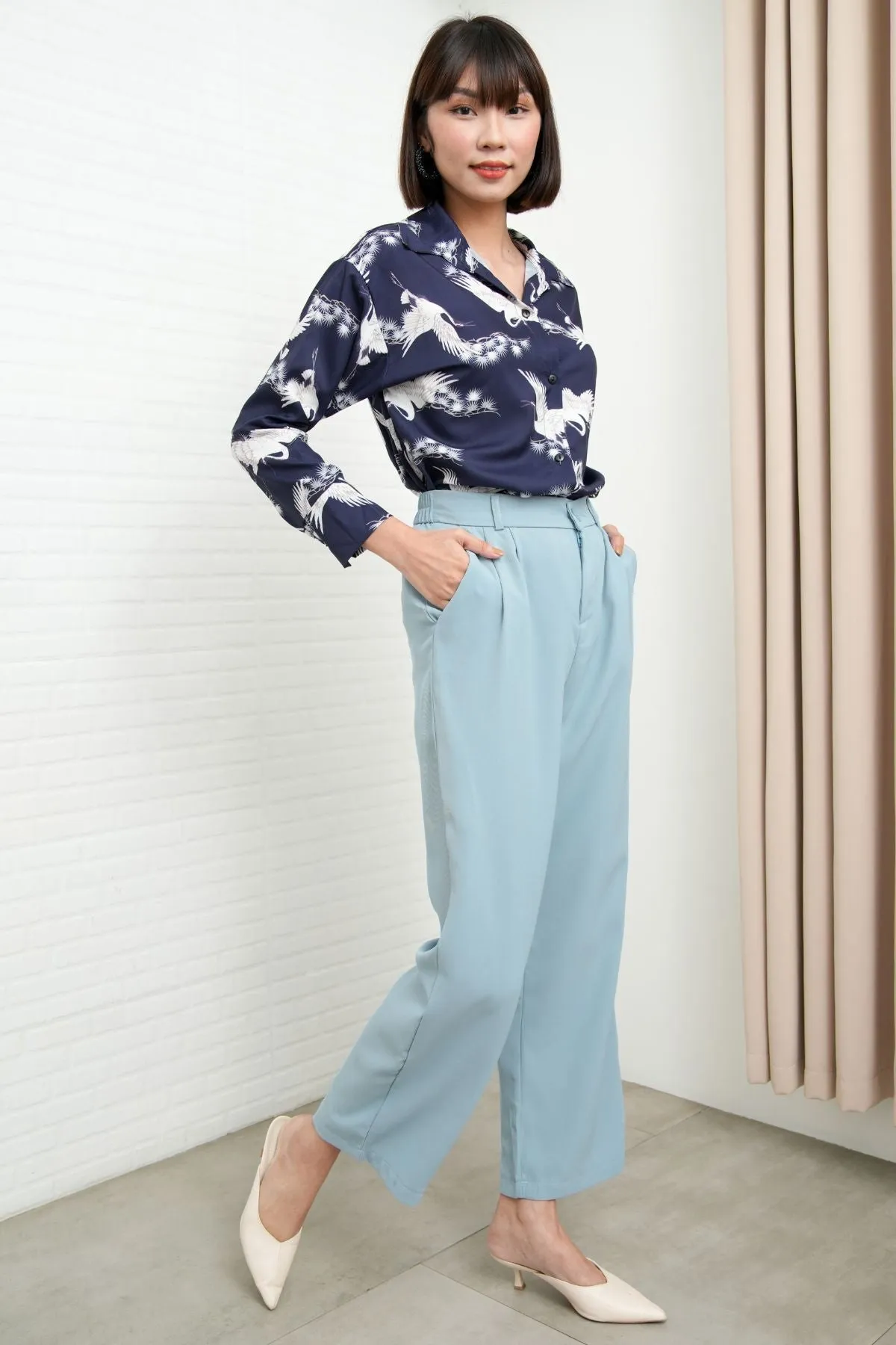 HARVEY High-Waist Tailored Straight Leg Trousers (Pastel Blue)