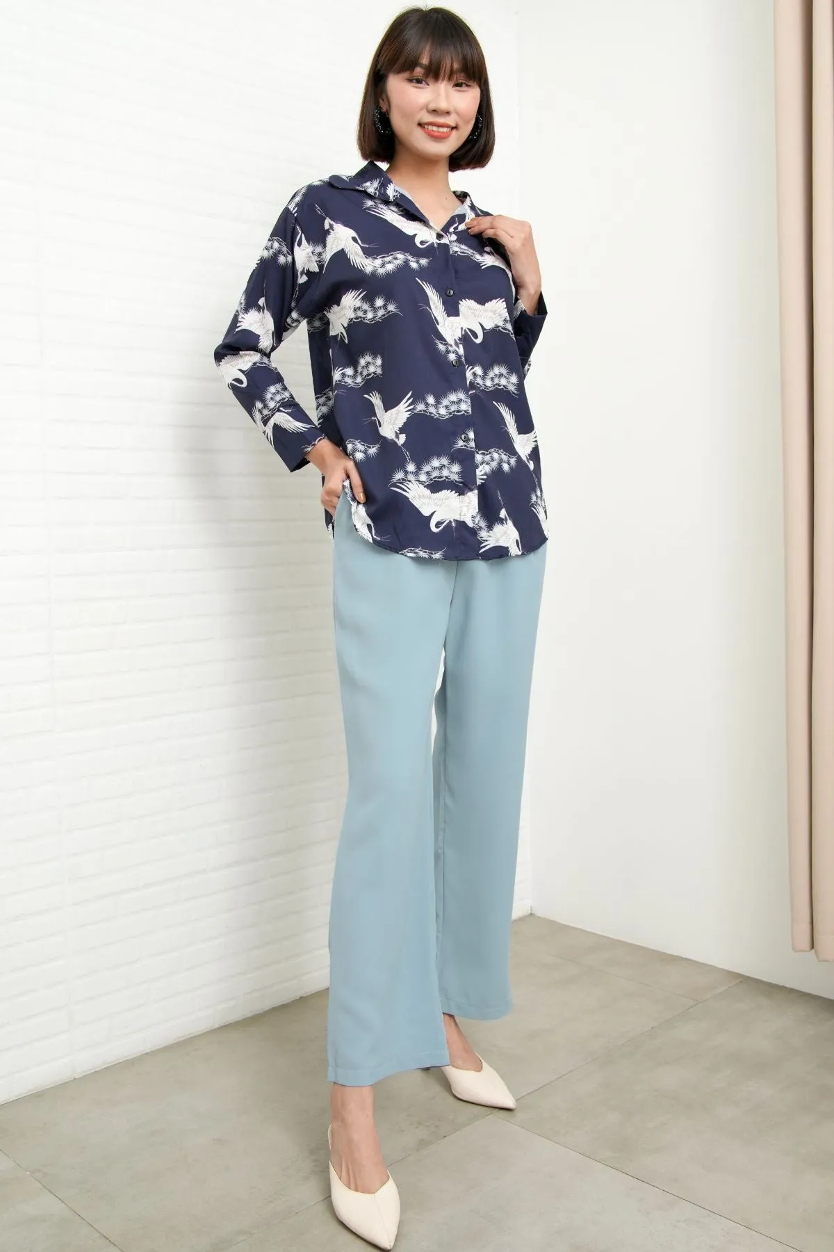 HARVEY High-Waist Tailored Straight Leg Trousers (Pastel Blue)