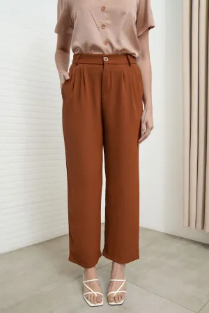 HARVEY High-Waist Tailored Straight Leg Trousers (Russet Brown)