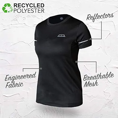 HEELIUM Women's Polyester T-Shirt for Sports, Gym, Yoga & Running, Black, Strechable Fit, Quick Dry (Sizes - S: 33 inch, M: 35 inch, L: 37 inch, XL: 39 inch)
