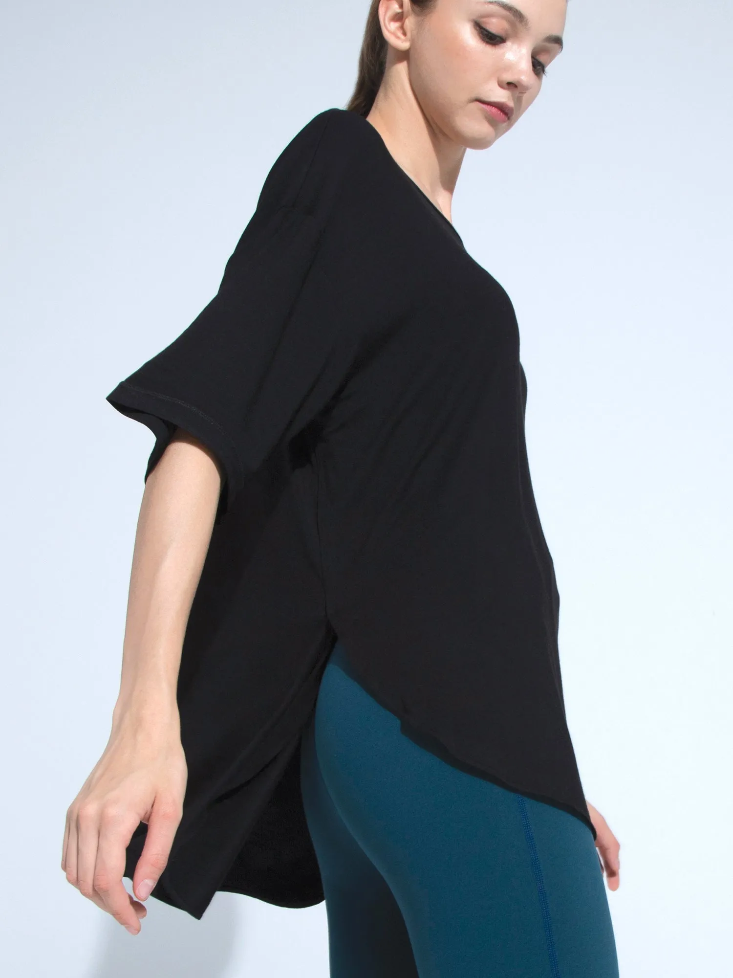HI LO OVERSIZE TEE, BLACK