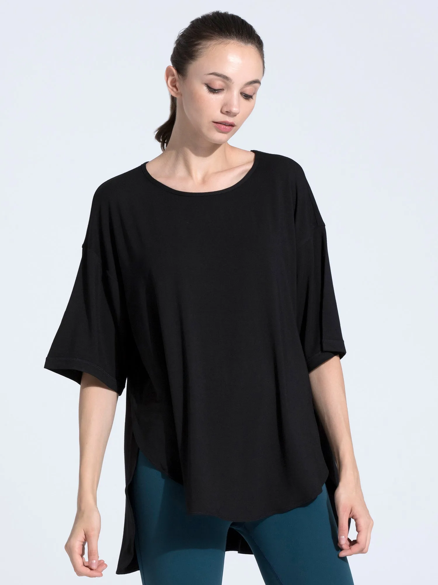 HI LO OVERSIZE TEE, BLACK
