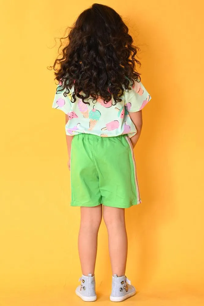 ICE CREAM GREEN SIDE TAPE SHORTS SET- AQUA/GREEN