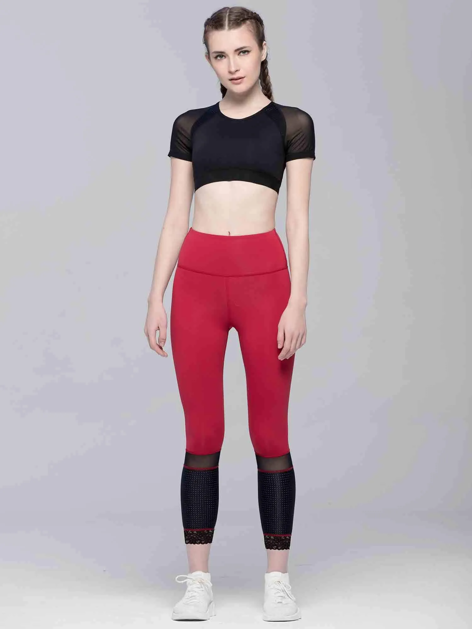 INTENSITY CROPPED TEE , BLACK/BLACK MESH